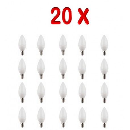 PACK 20 BOMBILLAS LED E14 VELA 6W