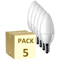 PACK DE 5 BOMBILLAS LED E14 VELA 6W